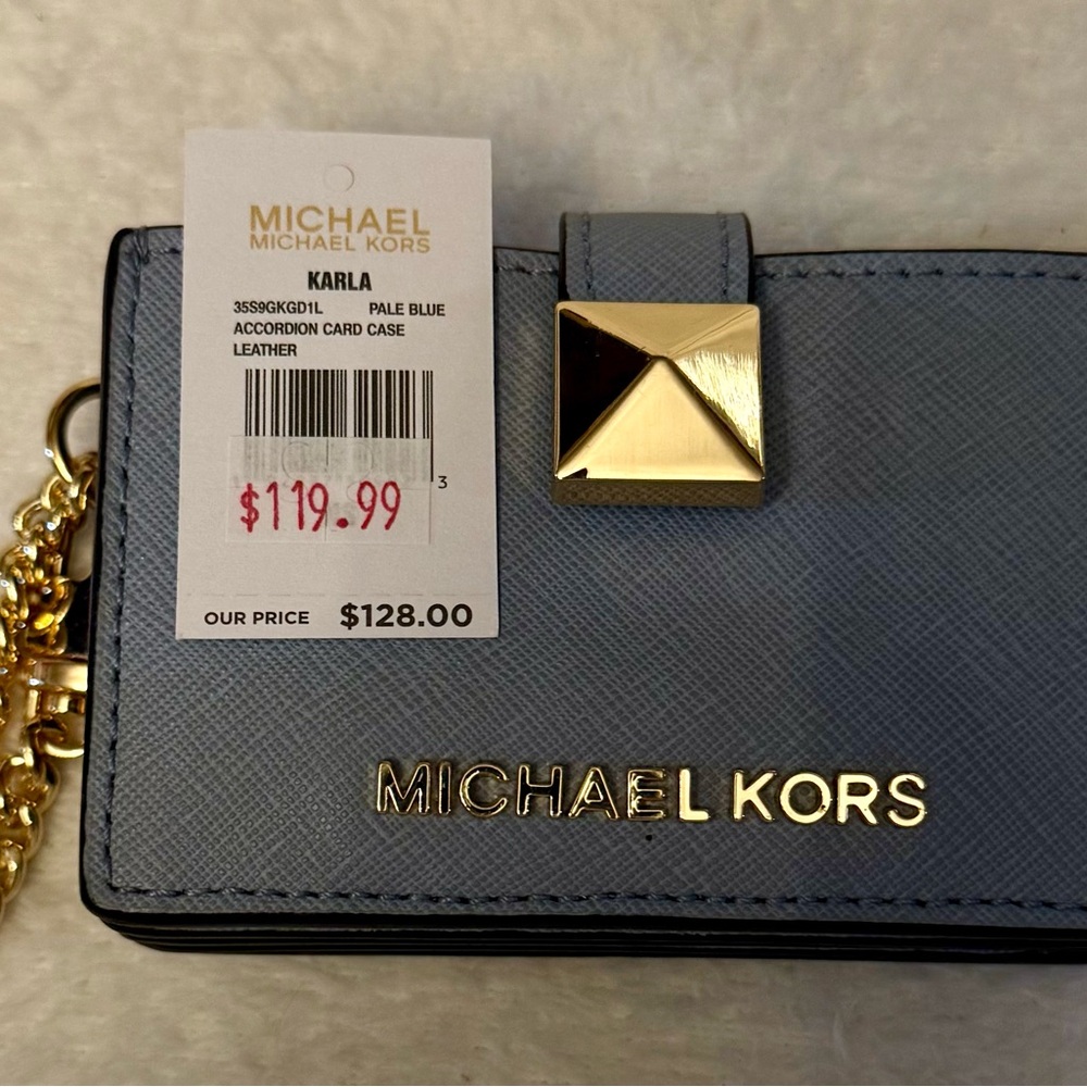 Michael Kors Light Blue Card Holder with Gold Accents